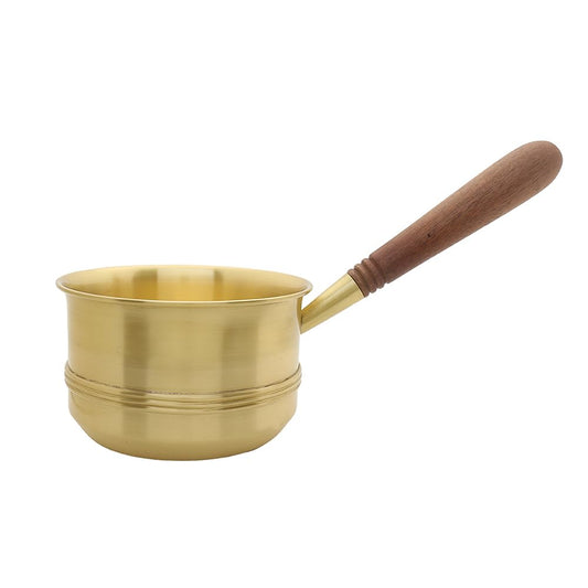 Pital/Brass Tea Pan with Wooden Handle - 750 ml | Induction Pan/Sauce Pan/Chai/Milk Pot/Tapeli Patila | Small Non Stick Saucepan | Gas Ready | Any Occasion Gifts for Family and Friends