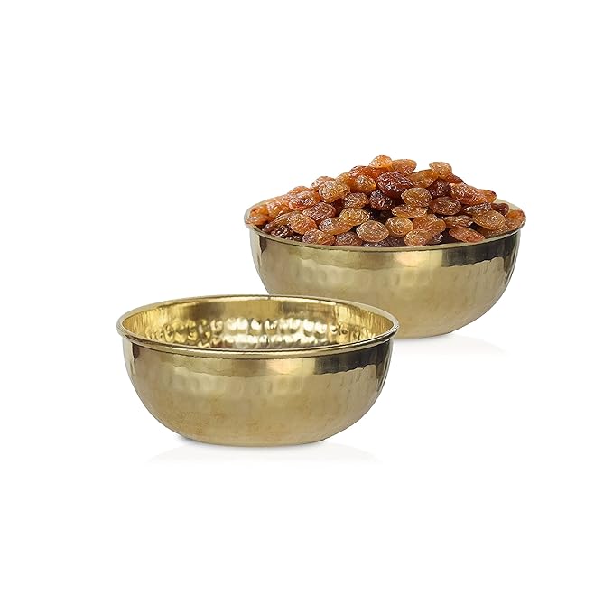 Pital/Brass Hammered Serving Bowl – 100 Ml, 1 Piece Gold Led Free and Food Safe